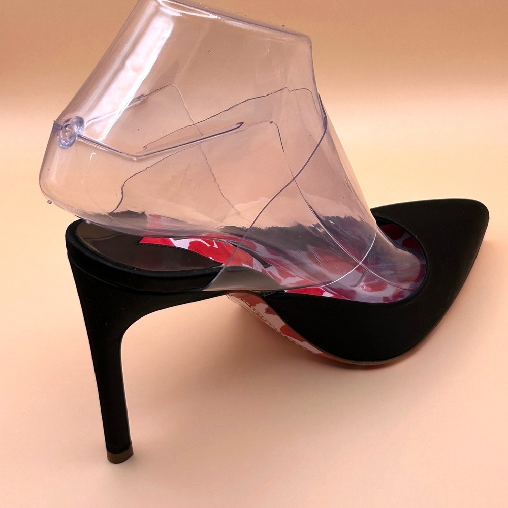 Sophia Webster Black Satin Rosita Mule Petal Print PVC Pump Heels Size 37.5 - Picture 3 of 12